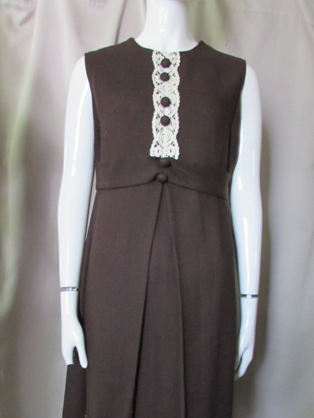 Chocolate Brown Sleeveless Dress Front Lace Panel